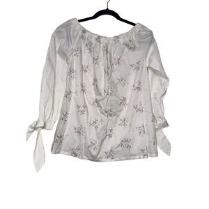 Danielle Fichera Off Shoulder Embroidered Cotton Blouse Lavender Flower XS